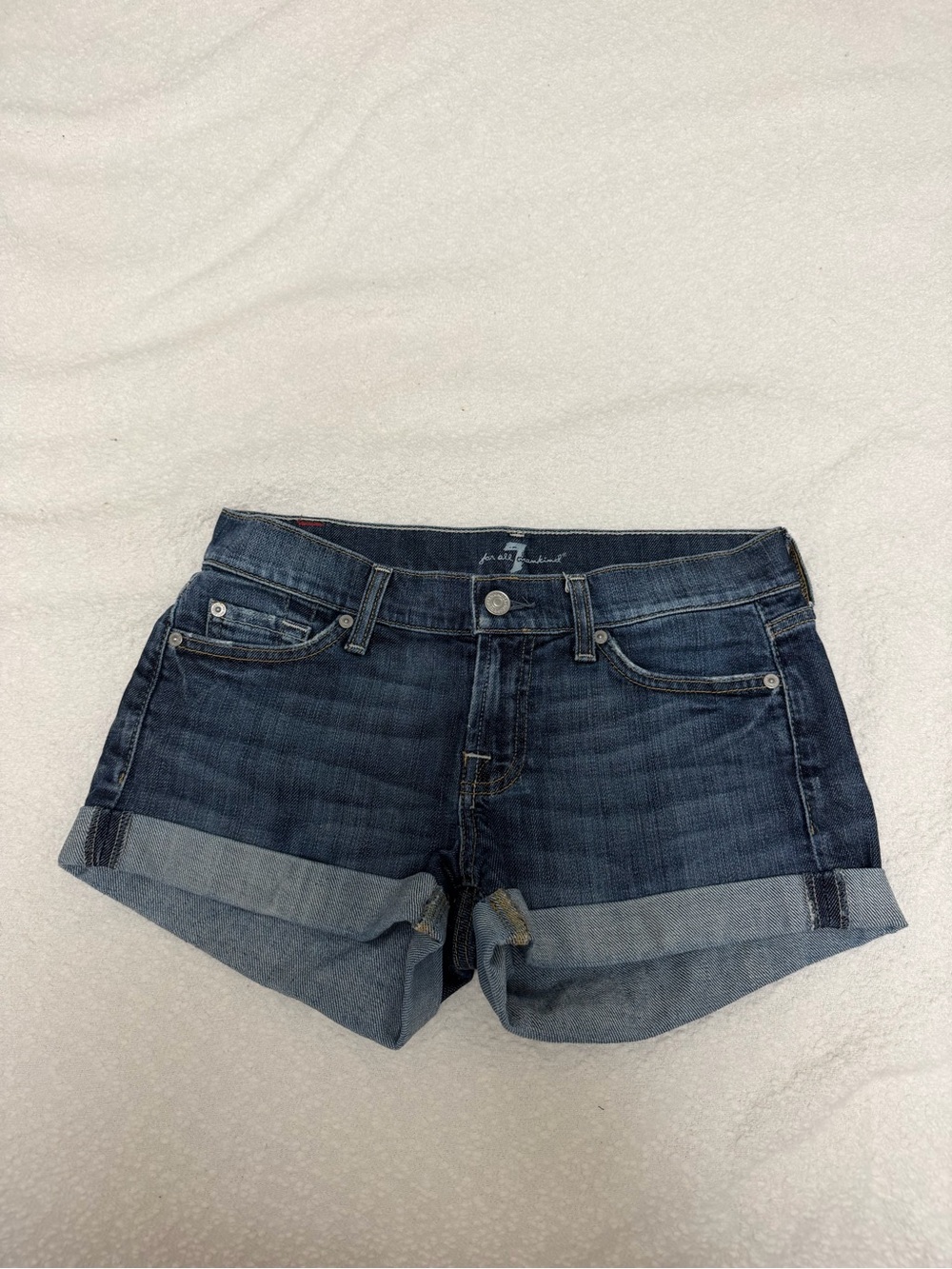 7 For All Mankind Dark Blue Rolled Hem Denim Shorts